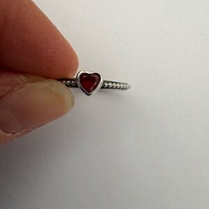 Pandora Silver Heart Ring with Red Gemstone